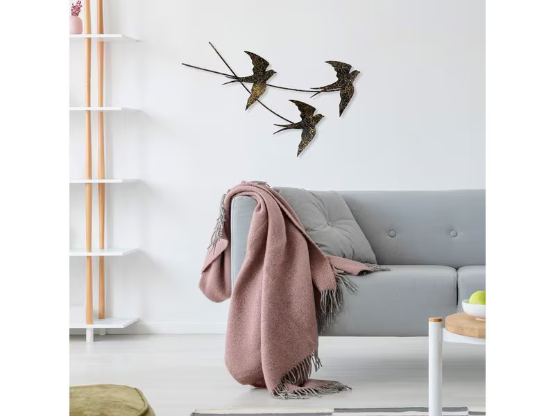 Wallxpert Wanddekoration Schlucken Vogel 42 x 70 cm, Metall