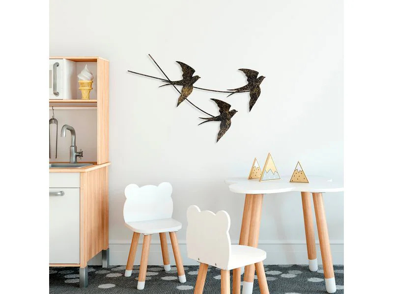 Wallxpert Wanddekoration Schlucken Vogel 42 x 70 cm, Metall