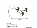 Wallxpert Wanddekoration Schlucken Vogel 42 x 70 cm, Metall