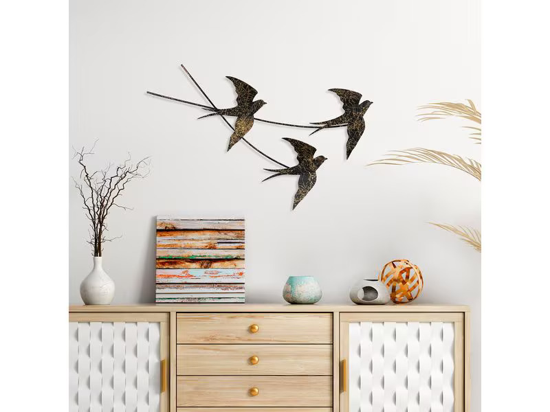 Wallxpert Wanddekoration Schlucken Vogel 42 x 70 cm, Metall