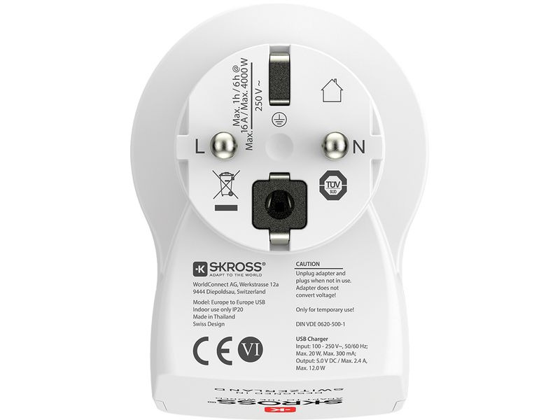 SKROSS Reiseadapter Country Europe / Europe, USB