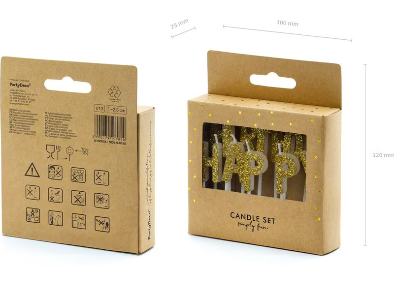 Partydeco Kerze Happy Birthday 2.5 cm, Gold