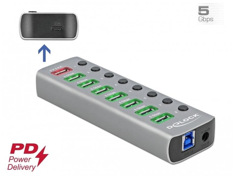 Delock USB-Hub 63264 USB 3.0 - 7x USB-A / 2x Ladeanschluss