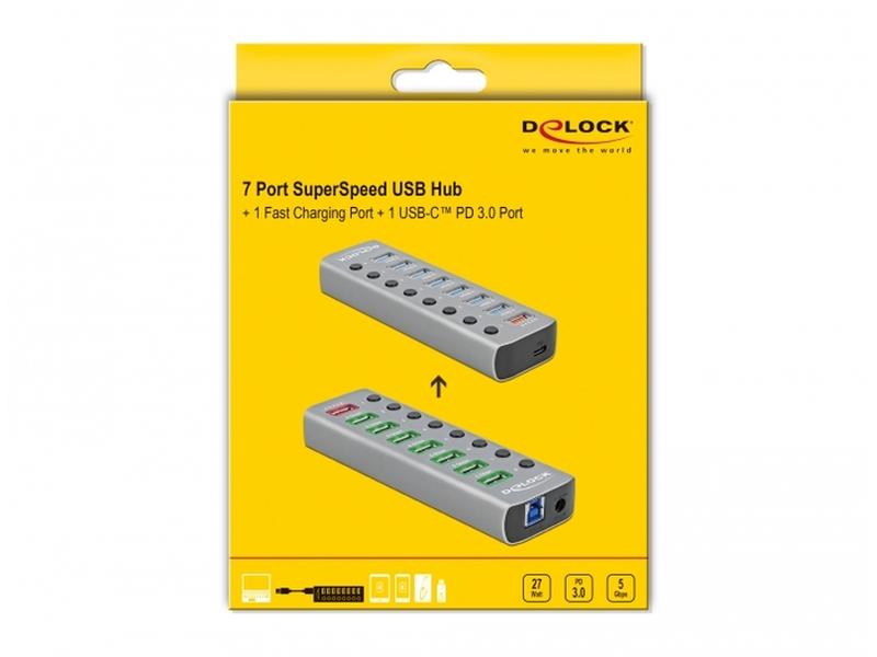 Delock USB-Hub 63264 USB 3.0 - 7x USB-A / 2x Ladeanschluss