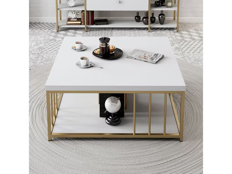 Woody Fashion Couchtisch Zenn 90 x 39 x 40 cm, Gold/Weiss