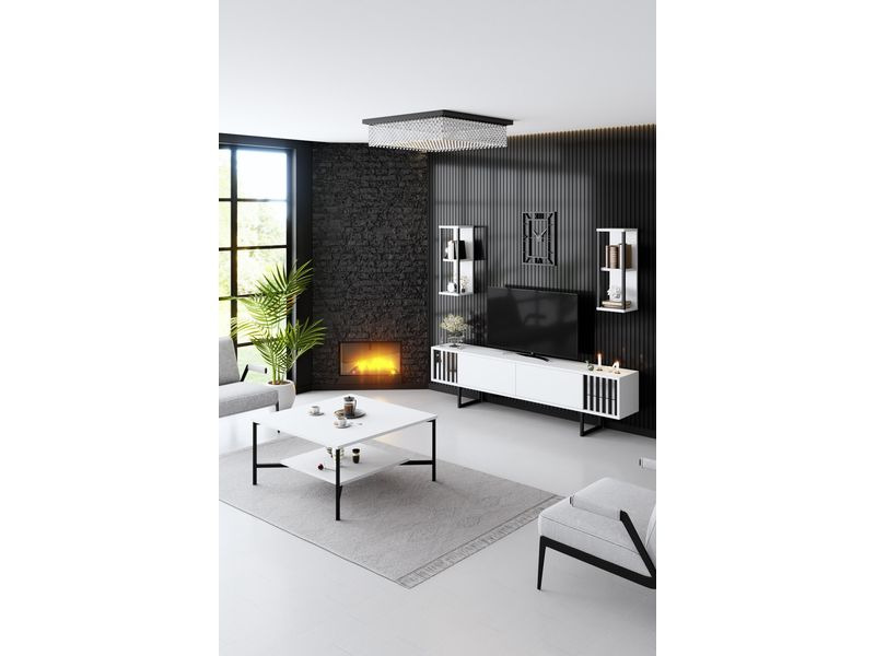 Woody Fashion Couchtisch Black Line 80 x 80 x 40 cm, Weiss