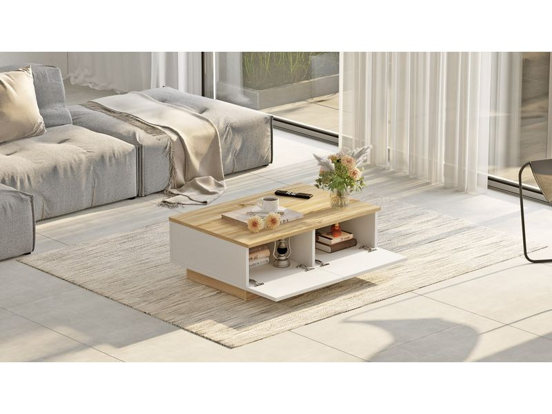 Woody Fashion Couchtisch 90 x 31.6 x 60 cm, Nature/Weiss
