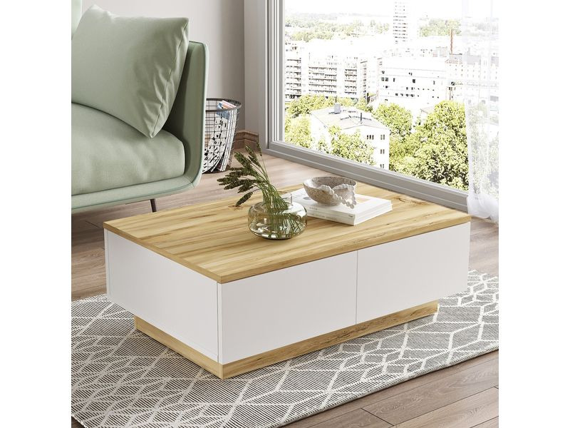 Woody Fashion Couchtisch 90 x 31.6 x 60 cm, Nature/Weiss