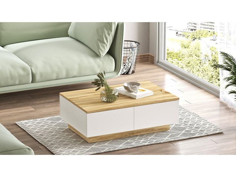 Woody Fashion Couchtisch 90 x 31.6 x 60 cm, Nature/Weiss