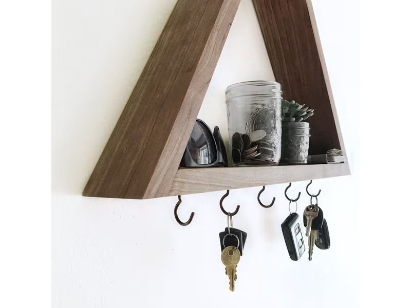 Wallxpert Wandregal 5 Haken, Nussbaum