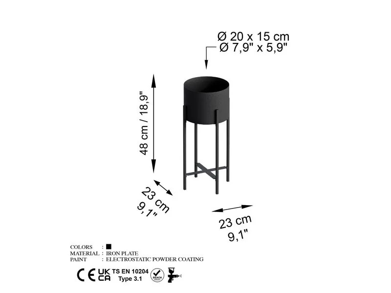 Wallxpert Pflanzenständer 23 cm/48 cm, Schwarz