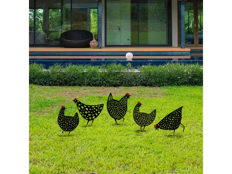 Wallxpert Gartenstecker Huhn 30 cm, 5er Set, Schwarz