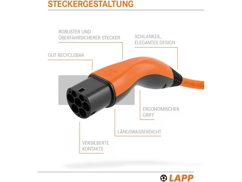 Lapp Ladekabel für Elektroauto Typ 2, 7.4kW, 32A, 5 m, Orange