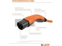 Lapp Ladekabel für Elektroauto Typ 2, 7.4kW, 32A, 5 m, Orange