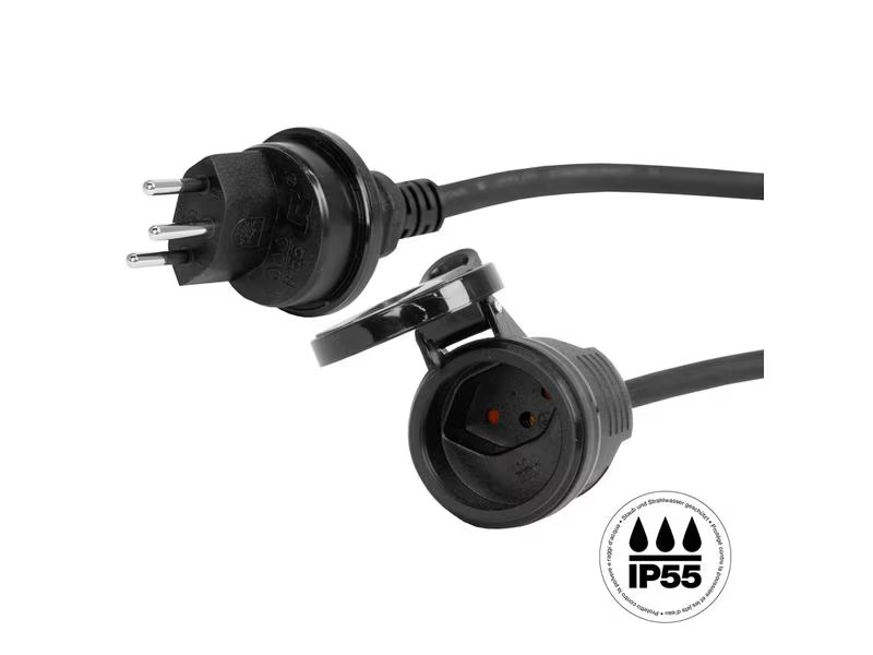 STEFFEN Verlängerungskabel GdV 3 x 1.5 mm2 T13-T13, 5 m, Schwarz