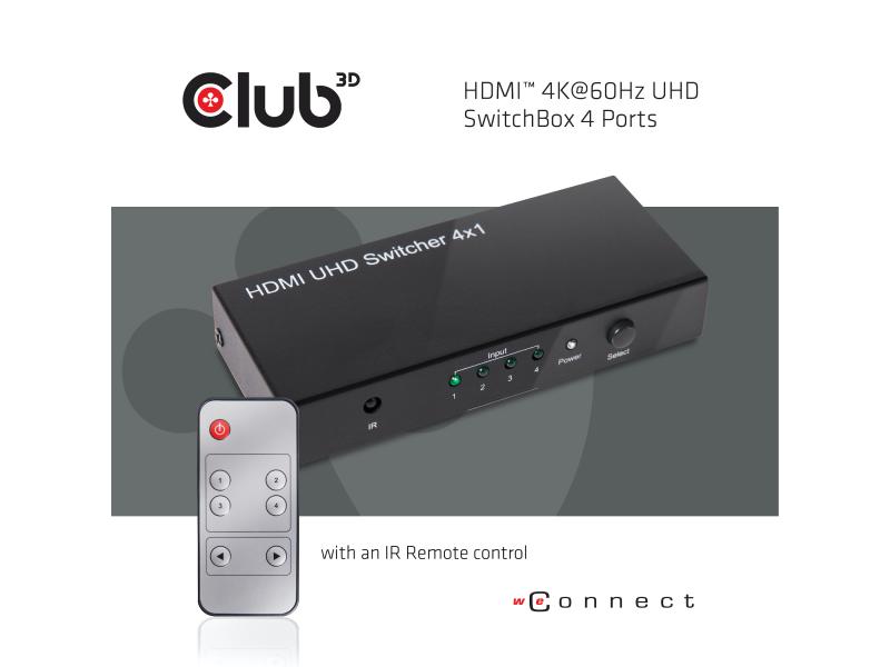Club 3D Switchbox HDMI 2.0 UHD, 4 Port