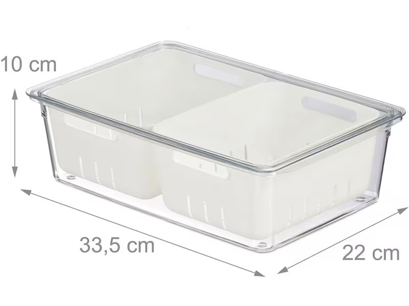 relaxdays Kühlschrankorganizer 800 g, 3 Stück, Transparent/Weiss