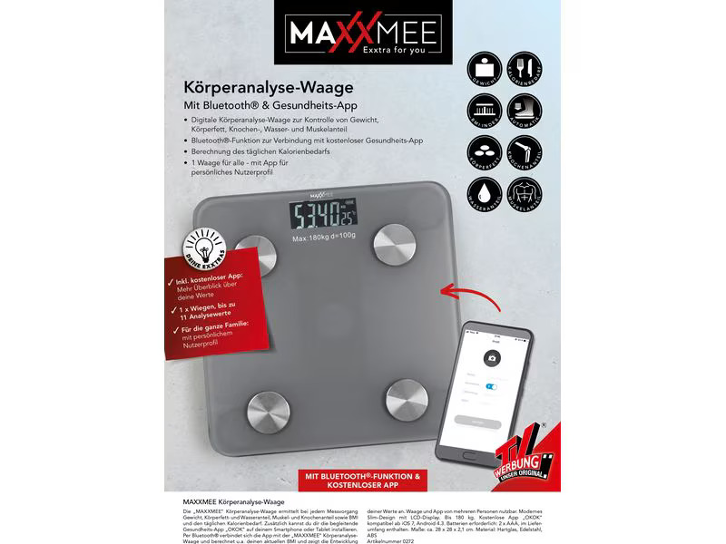 MAXXmee Körperanalysewaage 3 V, Grau