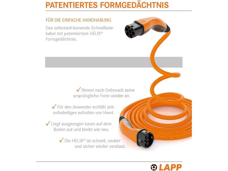 Lapp Ladekabel für Elektroauto Typ 2, 7.4kW, 32A, 5 m, Orange