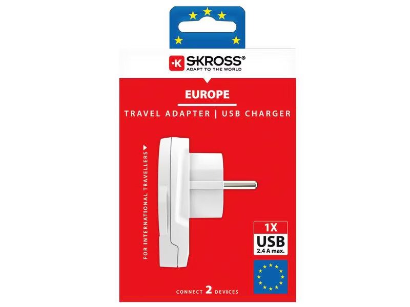 SKROSS Reiseadapter World – EU mit USB Ladegerät