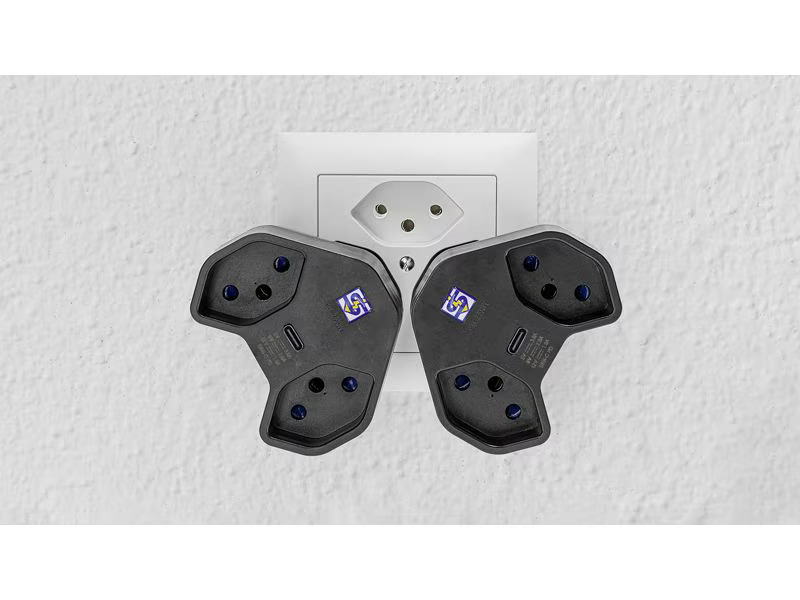 STEFFEN Abzweigstecker 2 x T13 USB-C, Schwarz, drehbar 320°