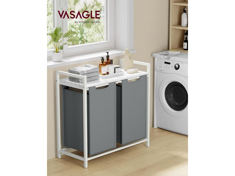 VASAGLE Wäschekorb  mit Ablage 2 x 46 l, Grau/Weiss