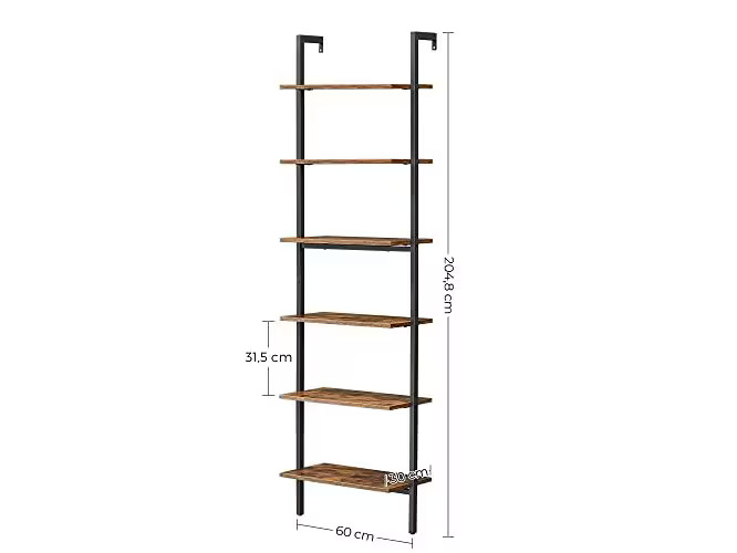 VASAGLE Wandregal mit 6 Ebenen 60 x 30 x 204.8 cm, Braun/Schwarz