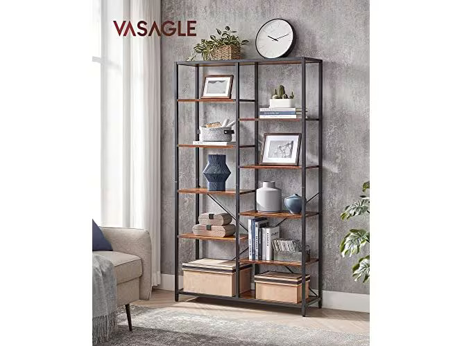 VASAGLE Regal mit 10 Ebenen 100 x 30 x 17 cm, Braun/Schwarz