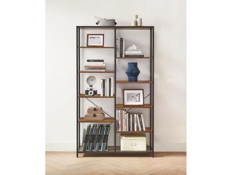 VASAGLE Regal mit 10 Ebenen 100 x 30 x 17 cm, Braun/Schwarz