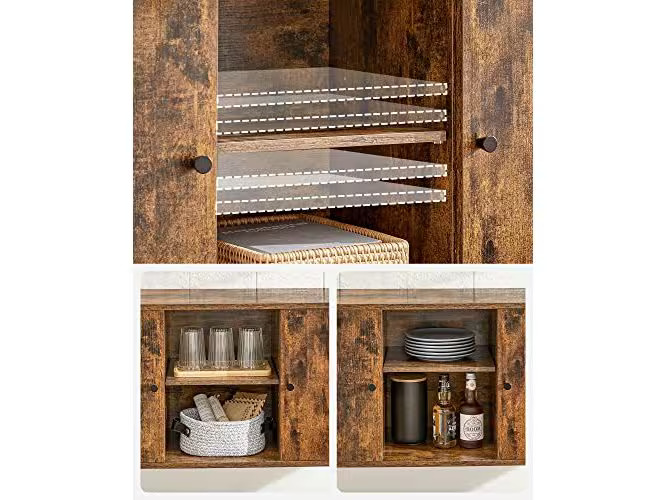 VASAGLE Kommode mit Glasoberfläche 100 x 35 x 80 cm, Braun/Schwarz