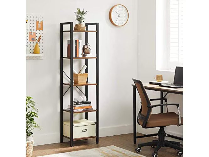 VASAGLE Regal mit 5 Ebenen 40 x 30 x 146 cm, Braun/Schwarz
