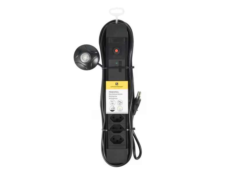 Schönenberger Steckdosenleiste 6 x T13 mit externem Taster, 3 m, Schwarz