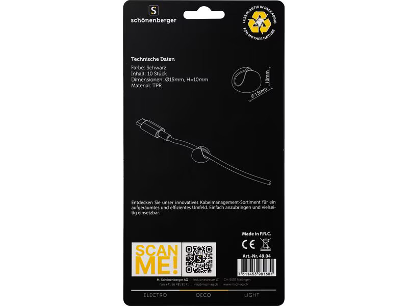 Schönenberger Beans Kabelhalterungen, Ø 15 mm, Schwarz