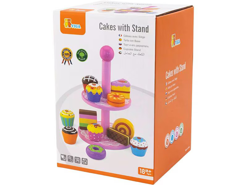 Viga Spiel-Lebensmittel Cupcakes mit Kuchenregal