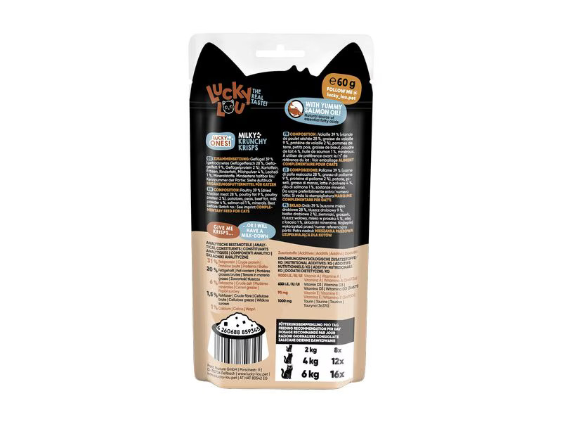 Lucky Lou Katzen-Snack Lucky Ones Krunchy Krisps Milch, 6 x 60g