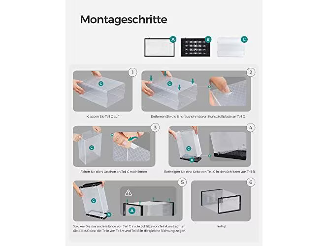 Songmics Schuhorganizer stapelbar 18-er Set, Schwarz