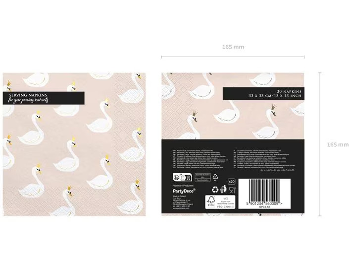 Partydeco Papierservietten Lovely Swan Rosa, 33 x 33 cm, 20 Stück