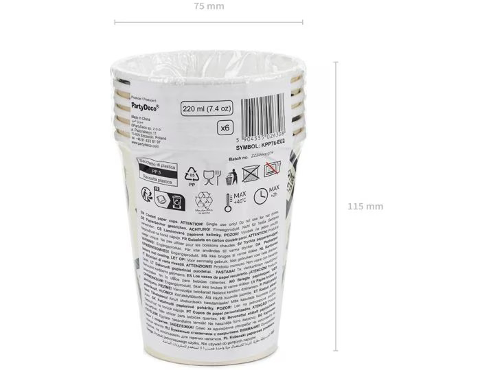 Partydeco Einwegbecher Game 220 ml, 6 Stück