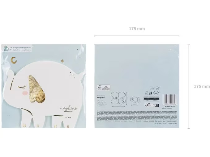 Partydeco Papierservietten Elefant 16 x 13.5 cm, 12 Stück