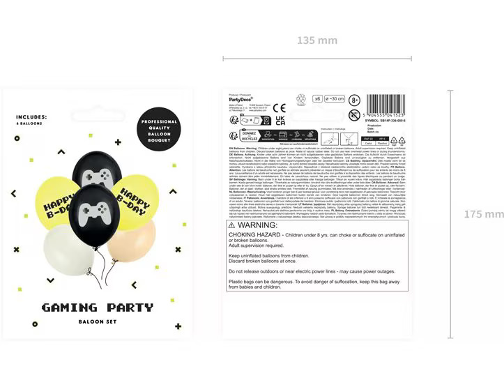 Partydeco Luftballon Ballon Game Ø 30 cm, 6 Stück, Mehrfarbig