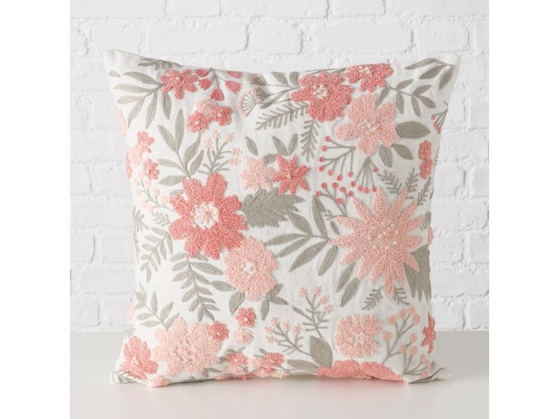 Boltze Kissen Lomna 45 x 45 cm, Crème/Dunkelrosa/Grün