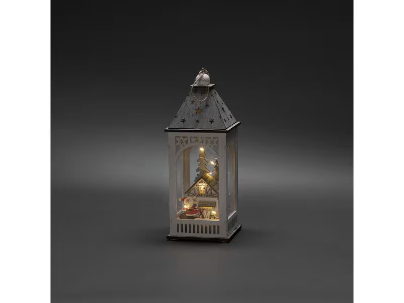 Konstsmide LED Holzlaterne Haus, 11 x 11 x 29 cm, Weiss