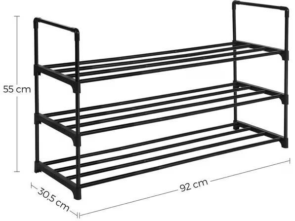 Songmics Schuhregal mit 3 Ablagen 92 x 30.5 x 55 cm, Schwarz