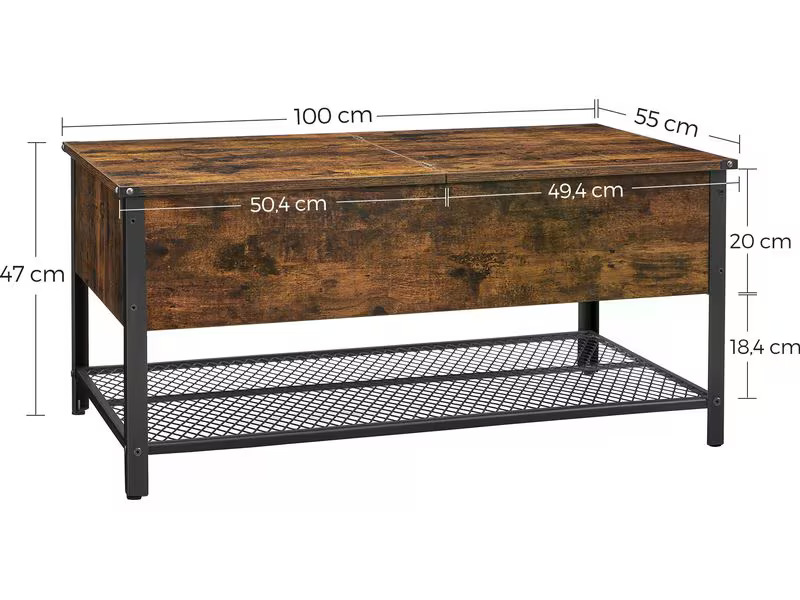 VASAGLE Couchtisch mit klappbarer Platte 100 x 55 x 47 cm