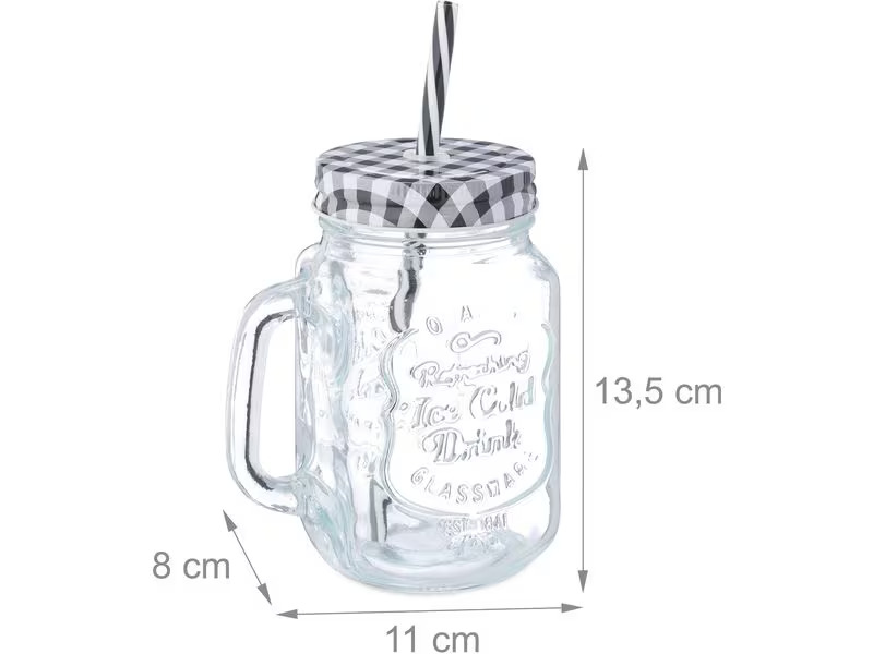 relaxdays Trinkglas Summer 500 ml, 8 Stück, Schwarz/Transparent/Weiss