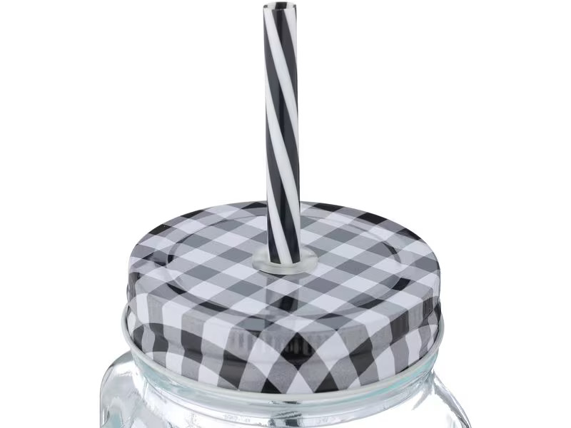 relaxdays Trinkglas Summer 500 ml, 8 Stück, Schwarz/Transparent/Weiss