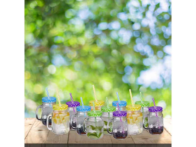 relaxdays Trinkglas Summer 500 ml, 12 Stück, Mehrfarbig