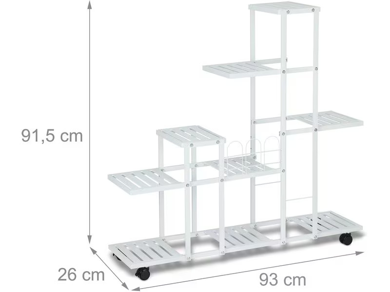 relaxdays Pflanzenständer mit Rollen 91.5 cm, Weiss