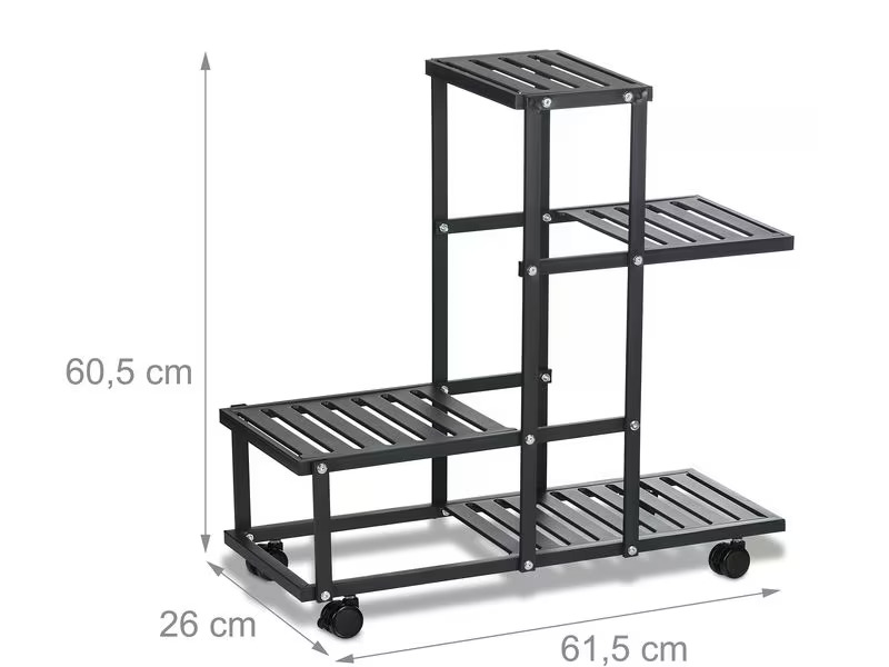 relaxdays Pflanzenständer mit Rollen 60.5 cm, Schwarz