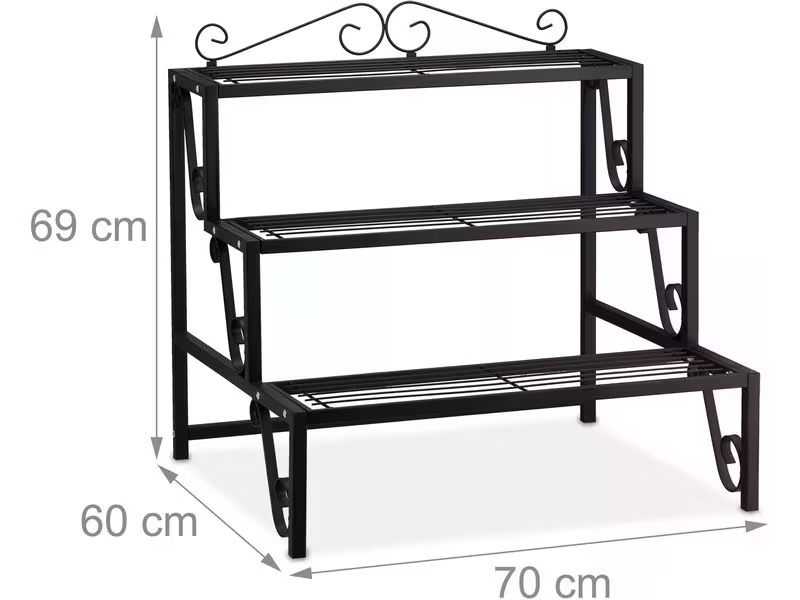 relaxdays Blumentreppe 69 cm, Schwarz